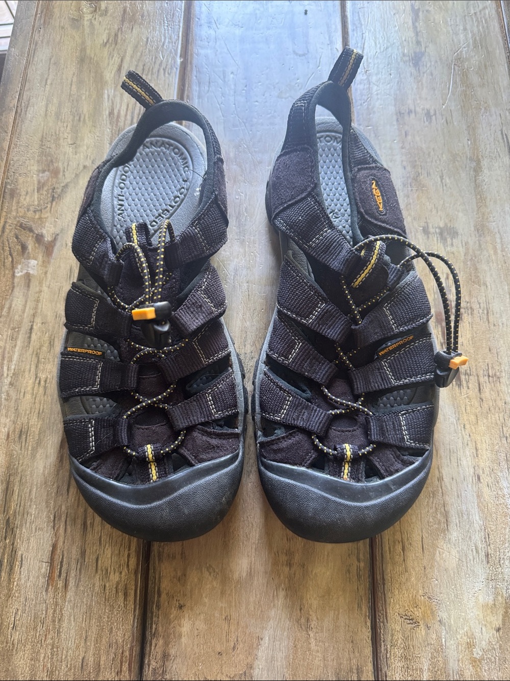 Keen Black Sandals with Yellow Trim